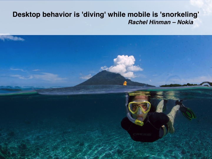 Desktop behavior is diving while mobile is snorkeling