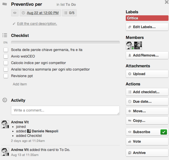 Example of activity - project managment tool Trello